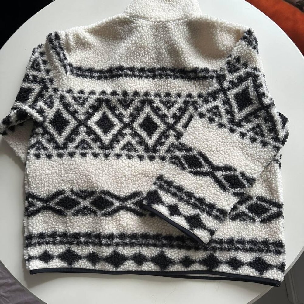 Warm Jacket Half-Zip Ivory Black Patterned - image 2